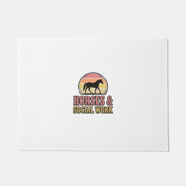 Horses & Social Work Retro Sunset Vector Design_1 Doormat (Front)