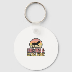 Horses & Social Work Retro Sunset Vector Design_1 Key Ring