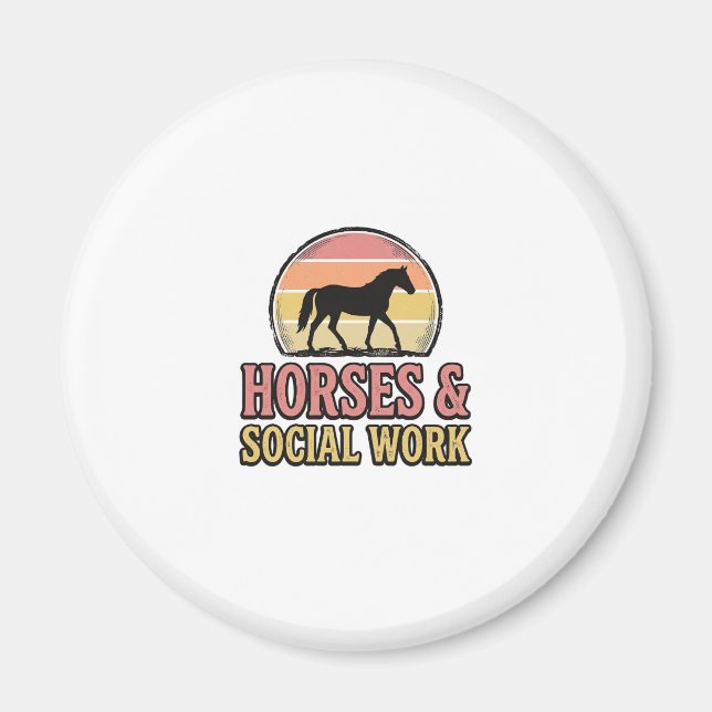 Horses & Social Work Retro Sunset Vector Design_1 Magnet (Front)