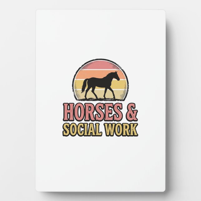 Horses & Social Work Retro Sunset Vector Design_1 Plaque (Front)