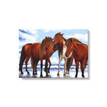 Horses Standing on Beach Wrapped Canvas