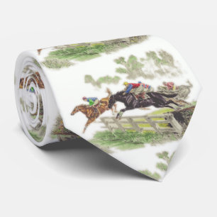 Horses Steeplechase Jumping  Print Necktie