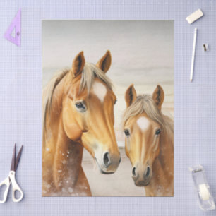 Horses Sunset Beach Scene Background Tissue Paper