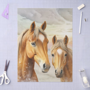Horses Sunset Beach Scene Background Tissue Paper