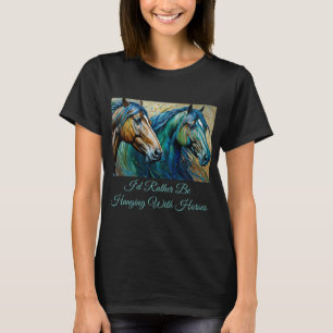 Horses Teal blue green brown T-Shirt