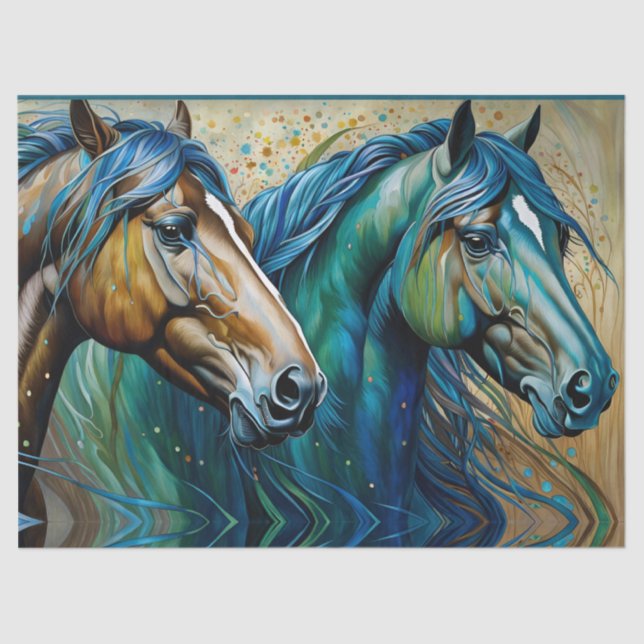 Horses Teal blue green brown Tissue Paper (Front)