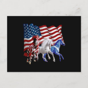 Horses Usa American Flag Horse Holiday Postcard