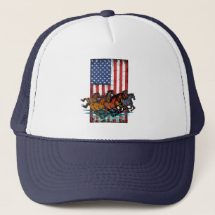HORSES VINTAGE AMERICAN FLAG DISTRESSED  TRUCKER HAT
