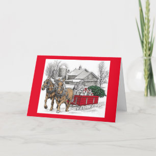Horses & Wagon Bring Tree Christmas Holiday Card