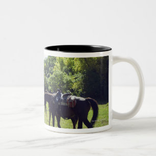 Horses walking in a line Two-Tone coffee mug