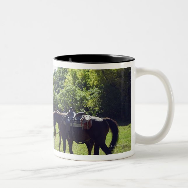 Horses walking in a line Two-Tone coffee mug (Right)
