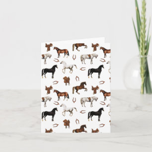 Horses Watercolor Horseshoe Horse Saddles Card