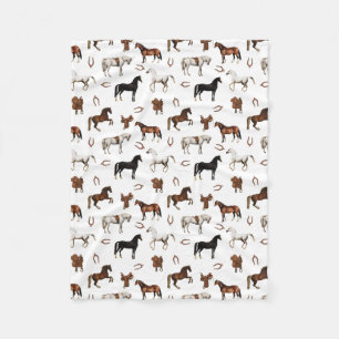 Horses Watercolor Horseshoe Horse Saddles Fleece Blanket