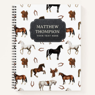 Horses Watercolor Horseshoe Horse Saddles Notebook