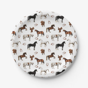 Horses Watercolor Horseshoe Horse Saddles Paper Plate