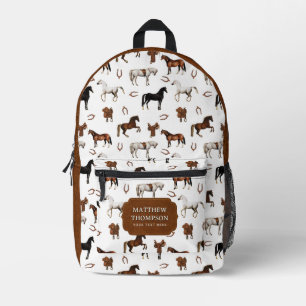 Horses Watercolor Horseshoe Horse Saddles Printed Backpack