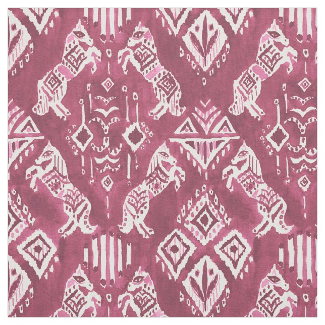 HORSES WHO KNEW Red Ikat Boho Tribal Pattern Fabric (Swatch)