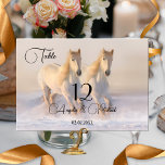 Horses Winter Wedding Table Number Card<br><div class="desc">Wedding table number card featuring two horses running in the snow. Beautiful for a winter wedding celebration for horse lovers.</div>