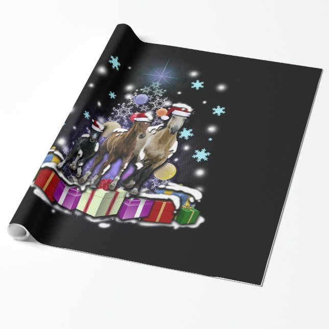 Horses with Christmas Styles Wrapping Paper (Unrolled)