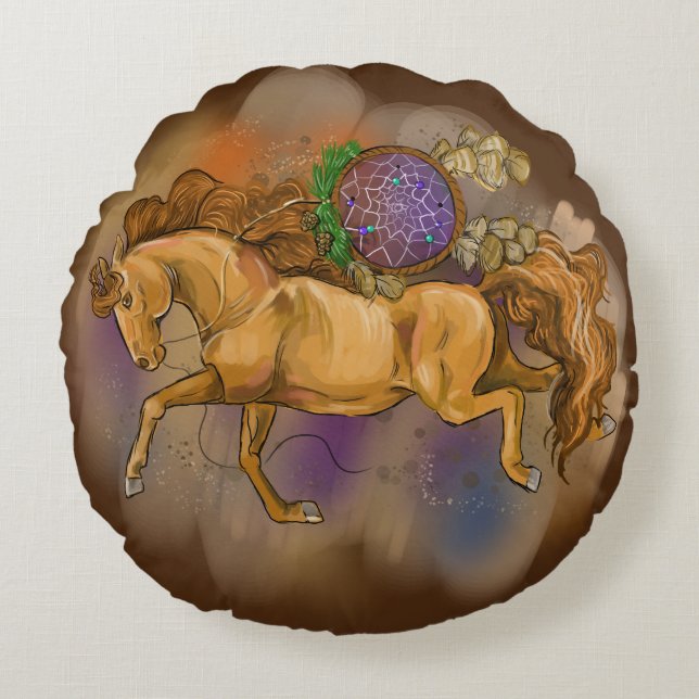 Horses with Dreamcatchers Round Cushion (Front)