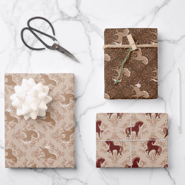 Horses with floral elements wrapping paper sheet (Front)