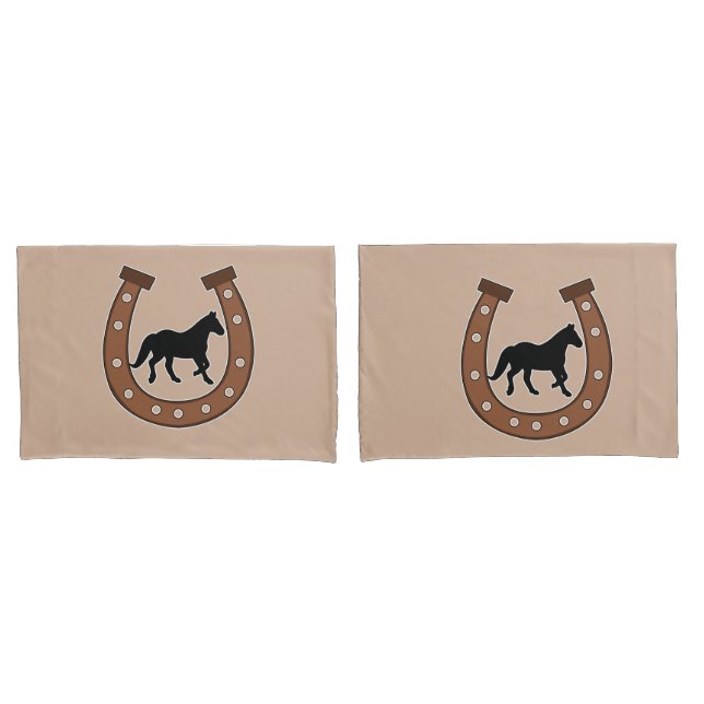 Horseshoe and Black Horse Custom Pillow Case (Front-Set)