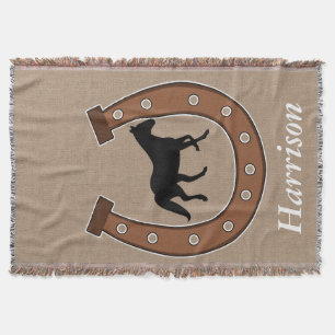 Horseshoe and Black Horse Monogram Throw Blanket