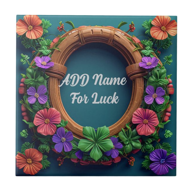 Horseshoe and clover ceramic tile (Front)