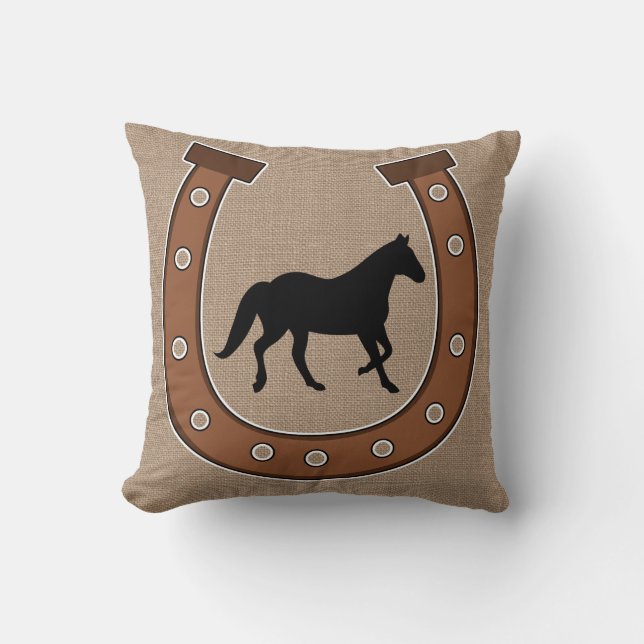 Horseshoe and Horse Monogram Throw Pillow (Front)