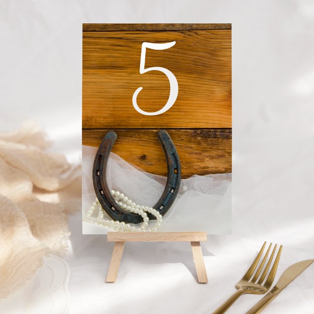 Horseshoe and Pearls Country Western Wedding Table Number (Creator Uploaded)