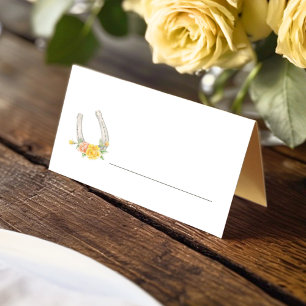Horseshoe and roses yellow orange gray wedding place card