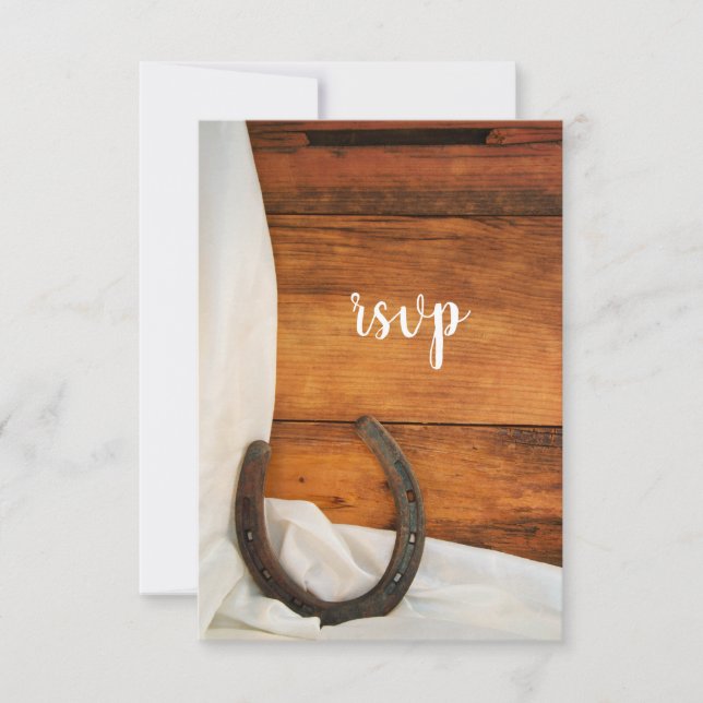 Horseshoe and Satin Country Barn Wedding RSVP Card (Front)
