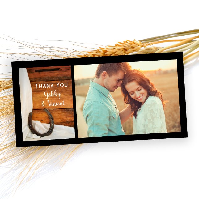 Horseshoe and Satin Western Barn Wedding Thank You Card (Creator Uploaded)