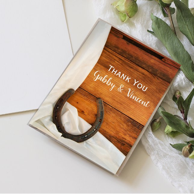 Horseshoe and Satin Western Wedding Thank You Note Card (Creator Uploaded)