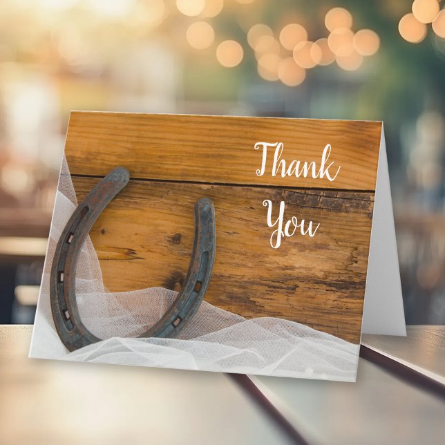 Horseshoe and Veil Country Western Wedding  Thank You Card (Creator Uploaded)