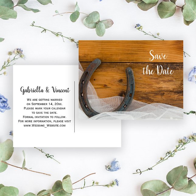 Horseshoe and Veil Western Wedding Save the Date Announcement Postcard (Creator Uploaded)