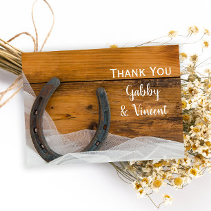 Horseshoe and Veil Western Wedding Thank You Note Card