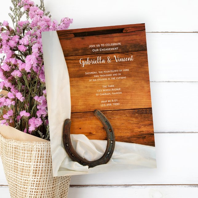 Horseshoe and White Satin Western Engagement Party Invitation (Creator Uploaded)