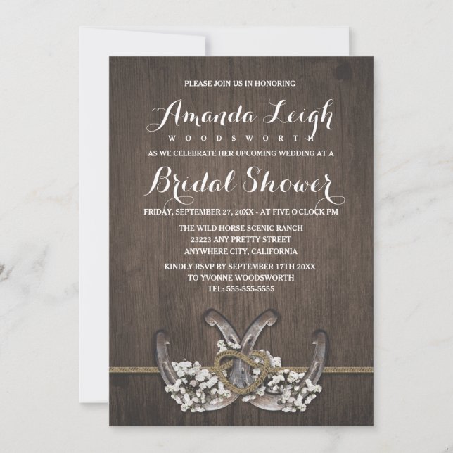 Horseshoe Baby's Breath Bridal Shower Invitations (Front)