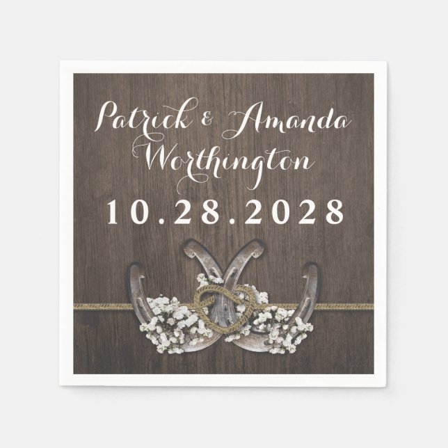 Horseshoe Baby's Breath Rustic Wedding Napkins (Front)