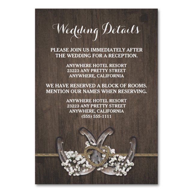 Horseshoe Baby's Breath Wedding Enclosure Cards (Front)