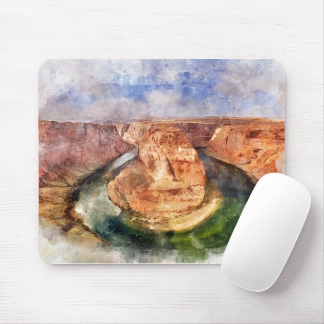 Horseshoe Bend in Grand Canyon watercolor Mouse Pad (With Mouse)