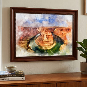 Horseshoe Bend Watercolor Grand Canyon Landscape Photo Print