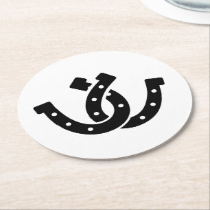 Horseshoe Black White Wedding Country Western Farm Round Paper Coaster