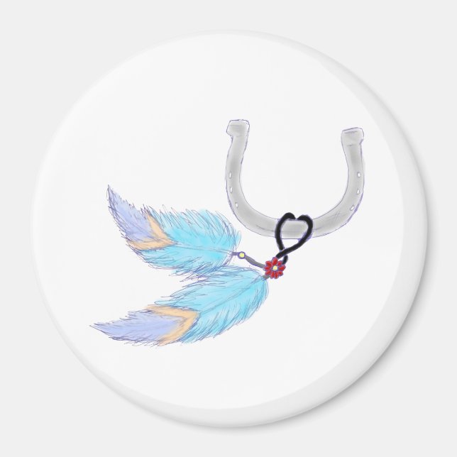 Horseshoe blue feathers Magnet (Front)