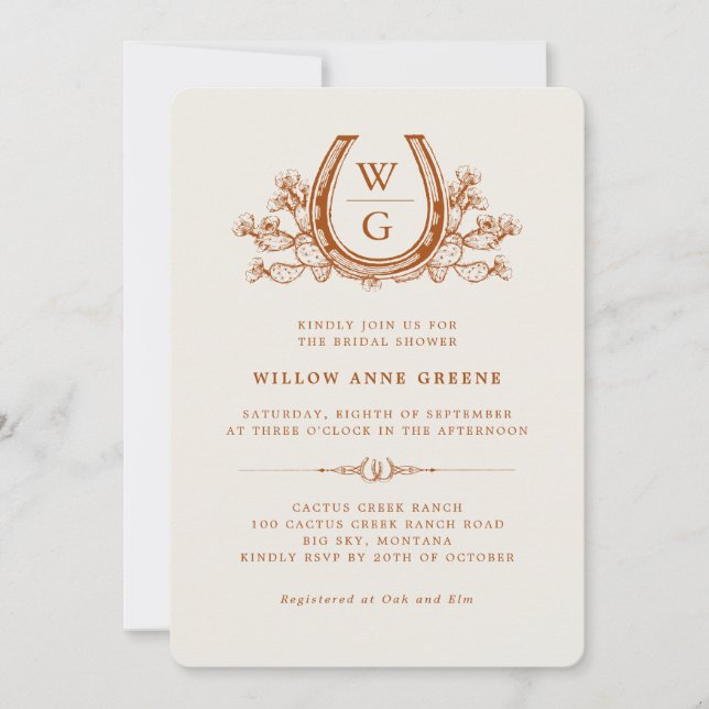 Horseshoe Cactus Western Boho Bridal Shower  Invitation (Front)
