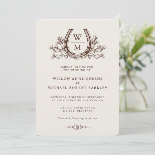 Horseshoe Cactus Western Country Boho Wedding Inv Invitation