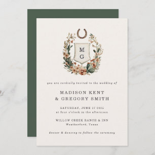 Horseshoe Cactus Western Country Crest Wedding Invitation