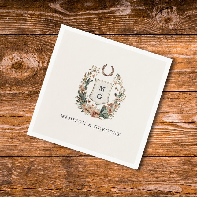 Horseshoe Cactus Western Country Crest Wedding  Napkin (Creator Uploaded)