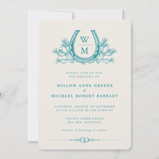 Horseshoe Cactus Western Country Photo Wedding  Invitation (Front)